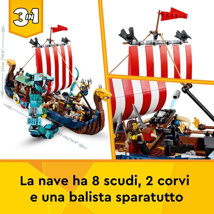 LEGO Creator 3 in 1 Expert - Nave vichinga e Jörmungandra - 31132 - immagine 5